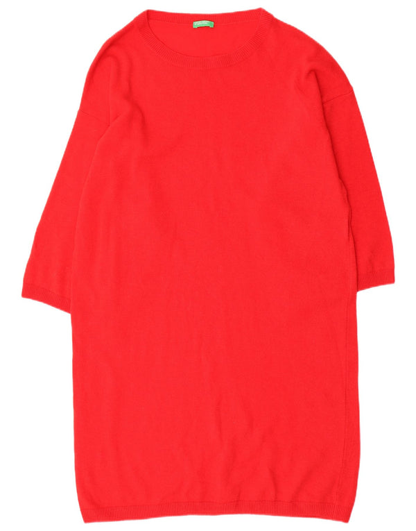 Benetton Womens Long Sleeve Jumper Dress UK 16 Large Red Wool