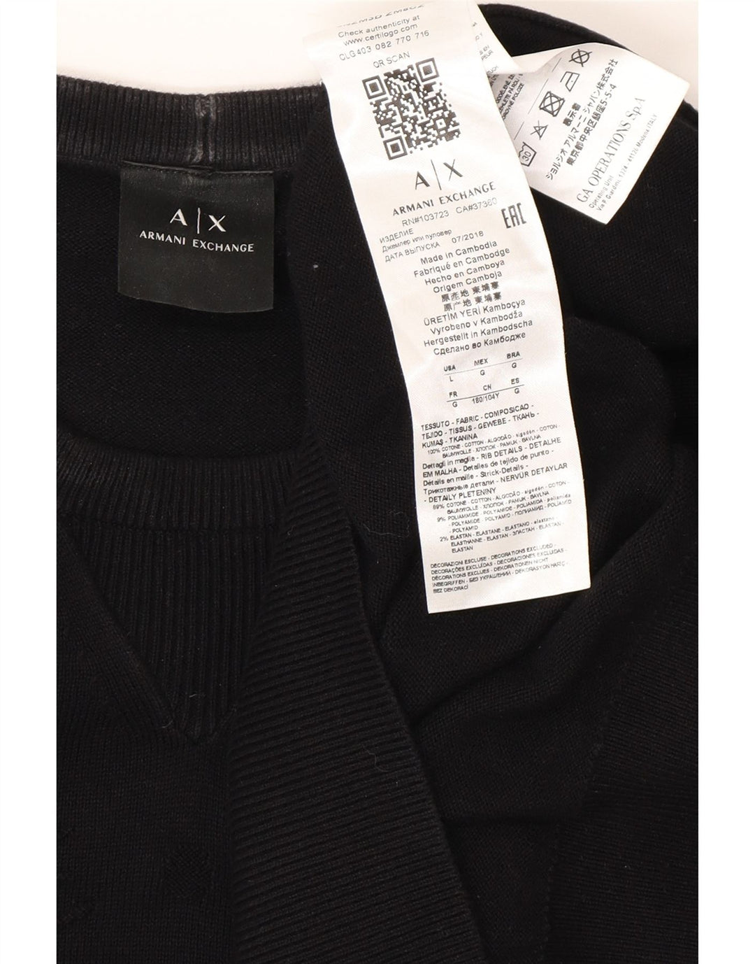 ARMANI EXCHANGE Mens Graphic Crew Neck Jumper Sweater Large Black Cotton