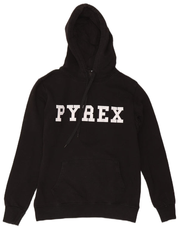 Pyrex Mens Graphic Hoodie Jumper Small Black Cotton