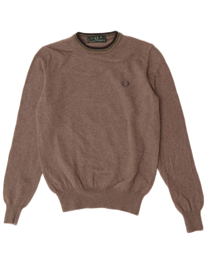 Fred Perry Womens Crew Neck Jumper Sweater UK 12 Medium Brown Wool