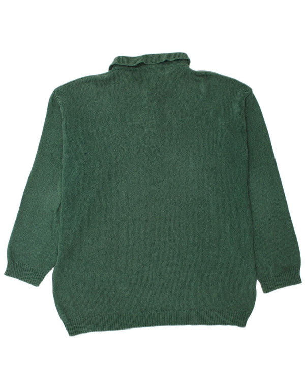 BASIC Mens Polo Neck Jumper Sweater 2XL Green Cotton