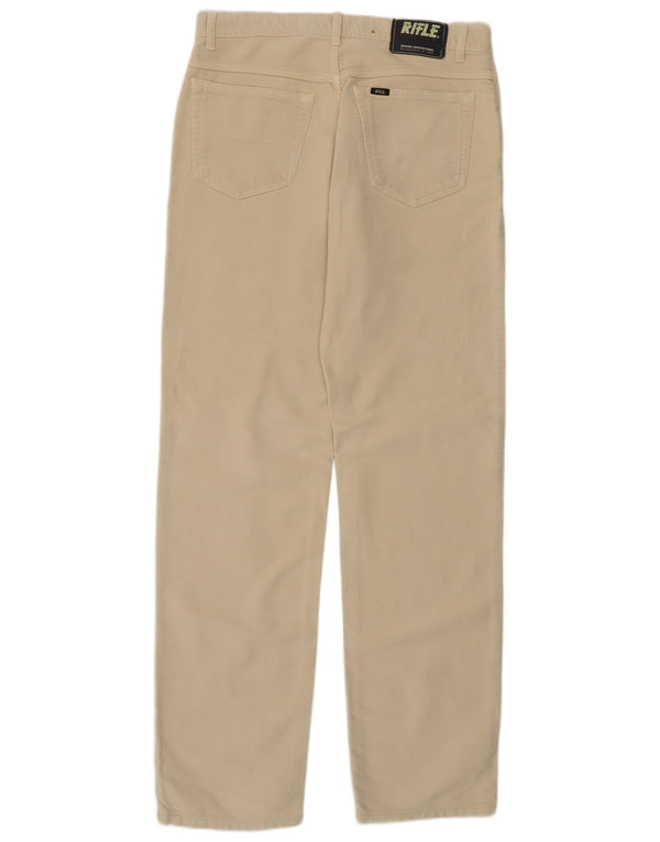 Rifle Mens Straight Casual Trousers W34 L31 Beige Cotton