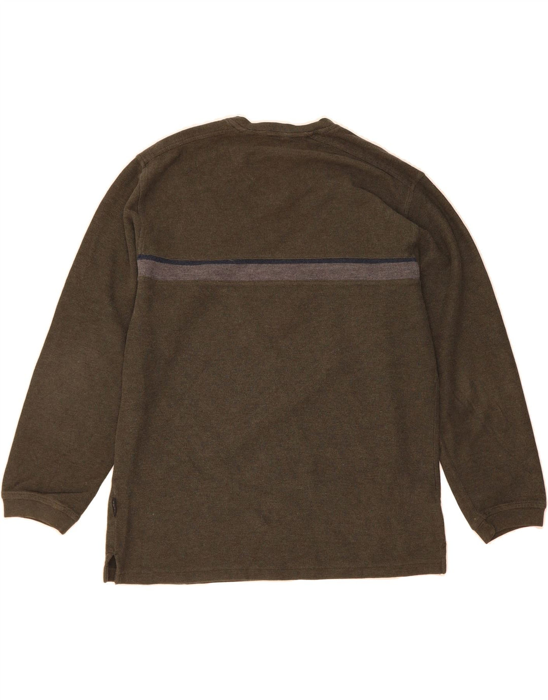 IZOD Mens V-Neck Jumper Sweater Medium Khaki Striped Cotton Vintage Izod and Second-Hand Izod from Messina Hembry 