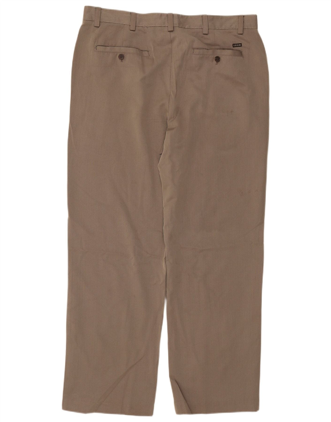 IZOD Mens Straight Chino Trousers W38 L32 Beige Herringbone Polyester