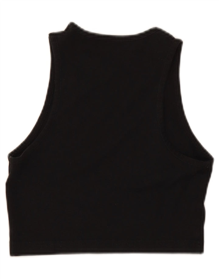 DICKIES Womens Slim Crop Graphic Vest Top UK 4 XS Black Cotton