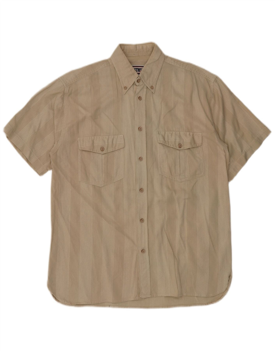 Vintage Mens Short Sleeve Shirt Medium Beige