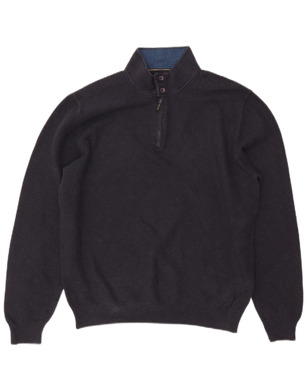 MASSIMO DUTTI Mens Zip Neck Jumper Sweater 2XL Navy Blue Cotton
