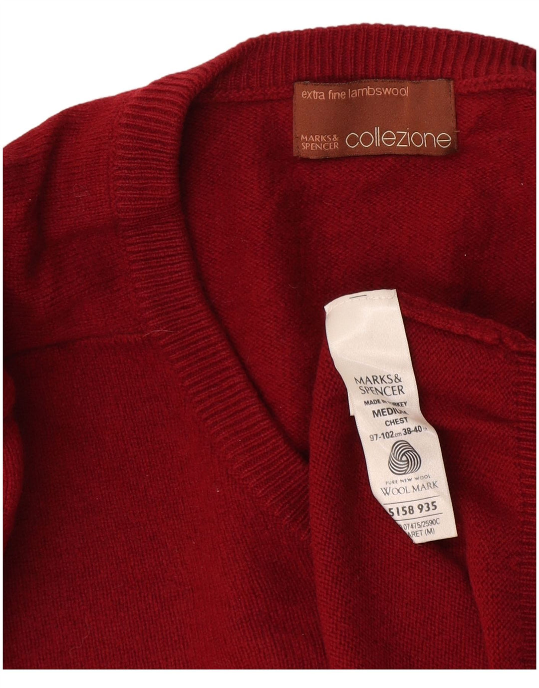 Marks & Spencer Mens V-Neck Jumper Sweater Medium Burgundy Wool