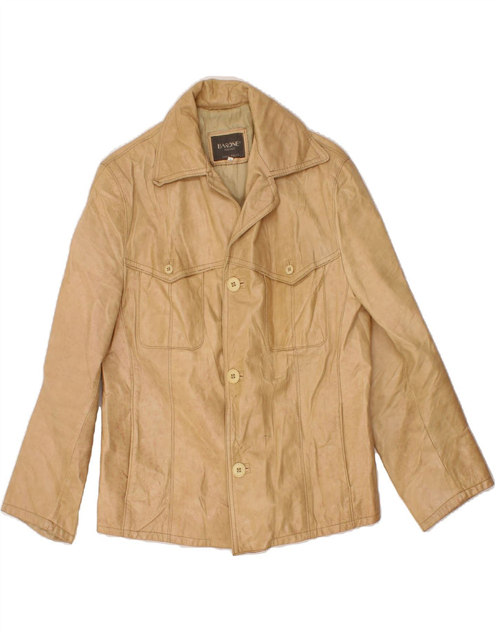 BARONE Womens Leather Jacket UK 14 Medium Beige Leather Vintage Barone and Second-Hand Barone from Messina Hembry 