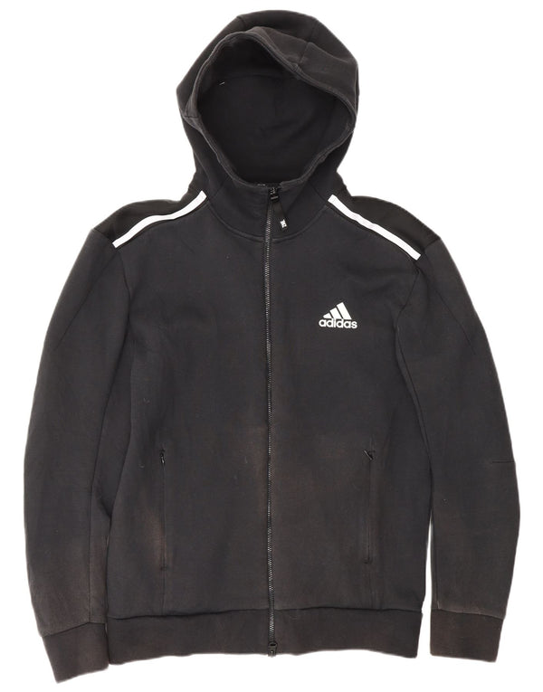 Adidas Mens Zip Hoodie Sweater Small Black Striped Cotton