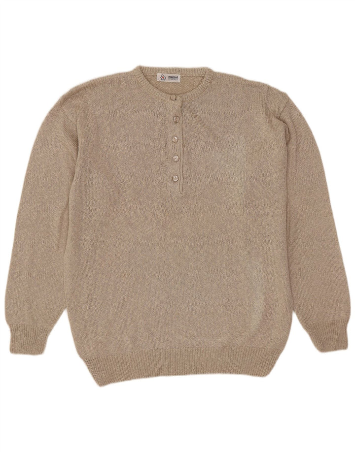 Mamut Moden Womens Button Neck Jumper Sweater EU 42 Large Beige Viscose