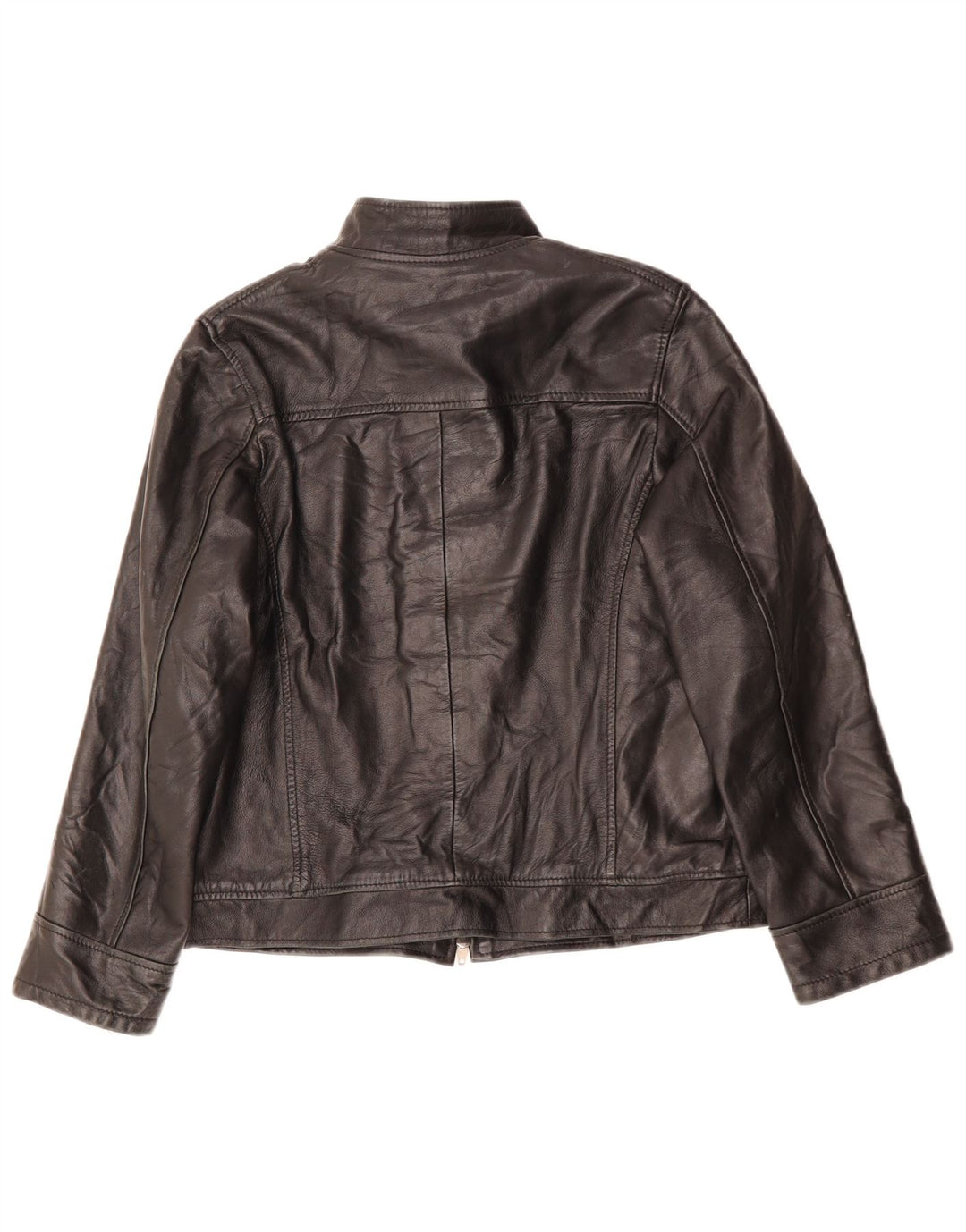 VINTAGE Womens Loose Fit Leather Jacket UK 6 XS Black Leather