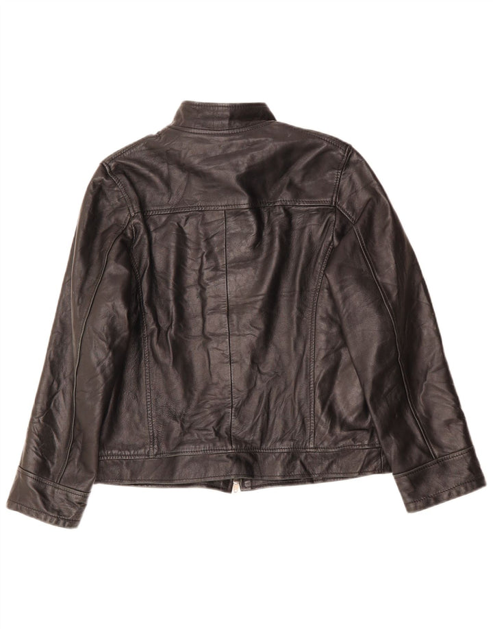 VINTAGE Womens Loose Fit Leather Jacket UK 6 XS Black Leather