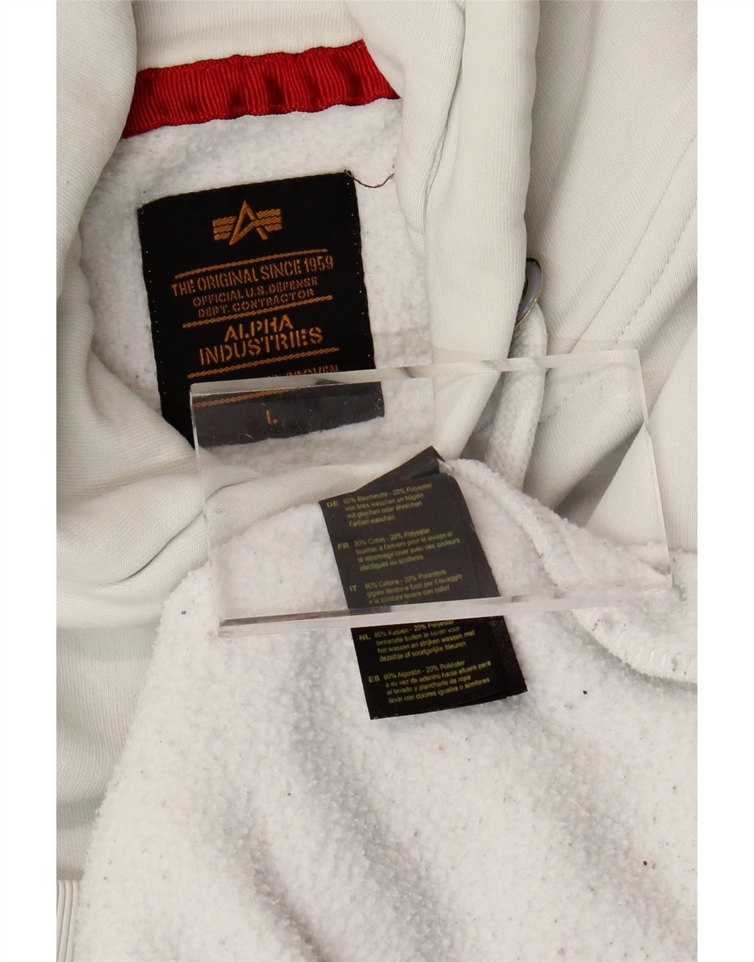 ALPHA INDUSTRIES Mens Graphic Hoodie Jumper Large White Cotton