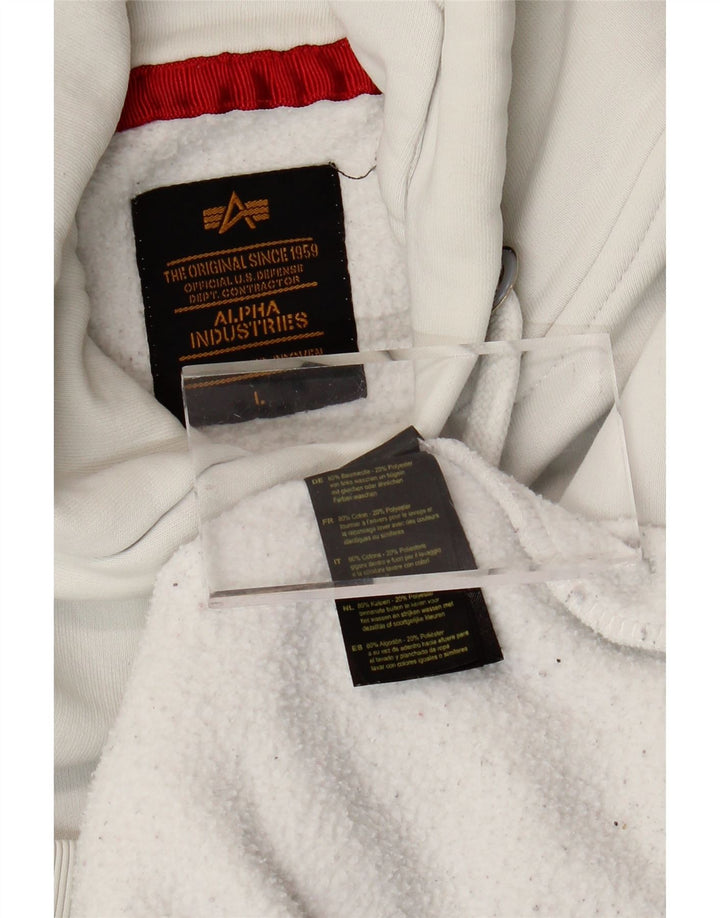 ALPHA INDUSTRIES Mens Graphic Hoodie Jumper Large White Cotton