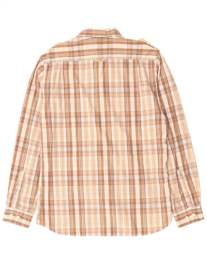 GANT Mens Fitted Military Shirt Large Beige Check Cotton