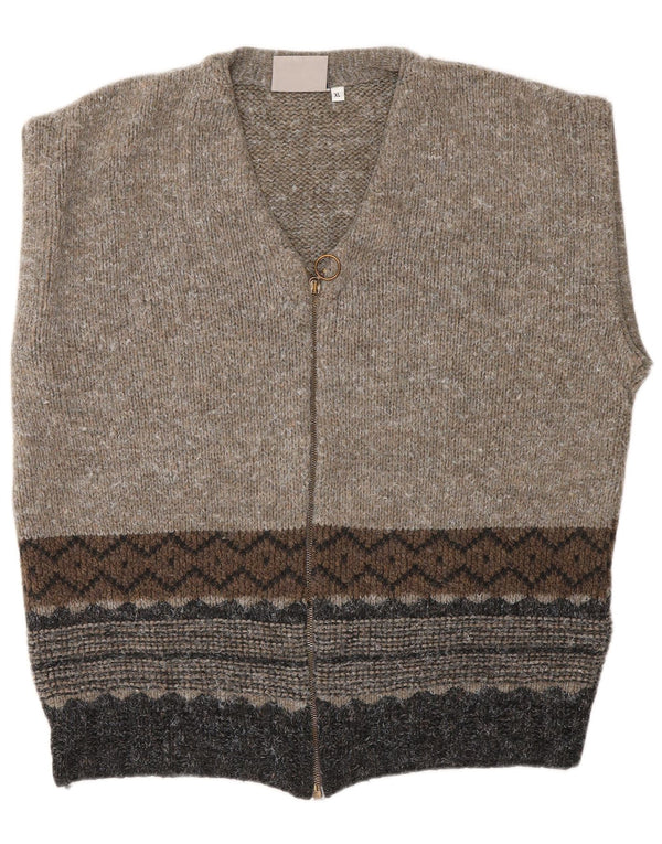 CONSENSO Mens Sleeveless Cardigan Sweater XL Brown Geometric