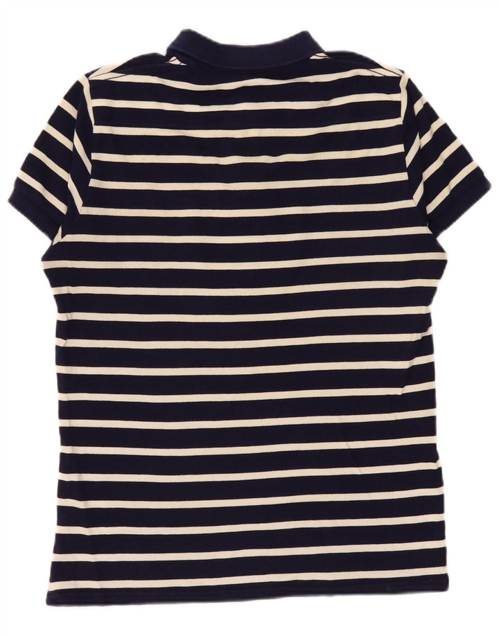 French Connection Mens Polo Shirt Medium Navy Blue Striped Cotton