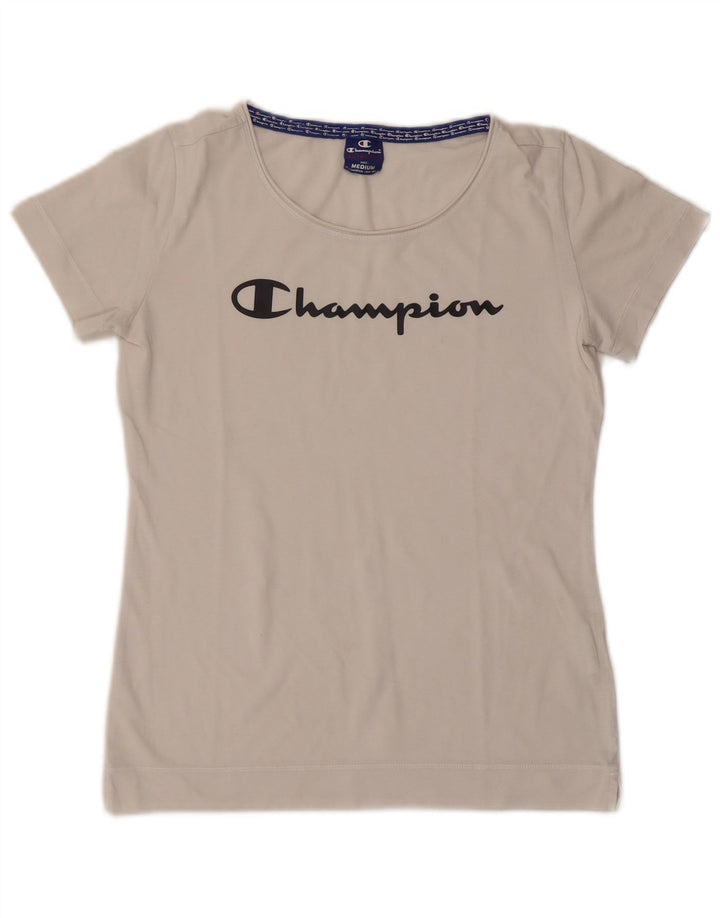 Champion Womens Graphic T-Shirt Top UK 12 Medium Off White Cotton