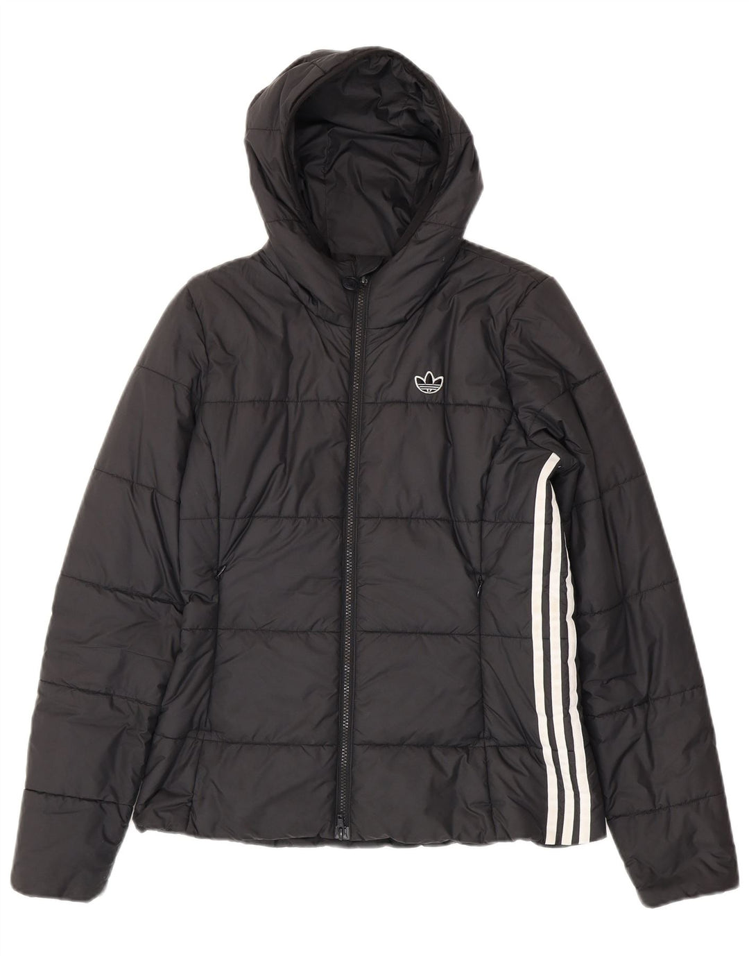 ADIDAS Womens Hooded Padded Jacket UK 12 Medium Black Polyester