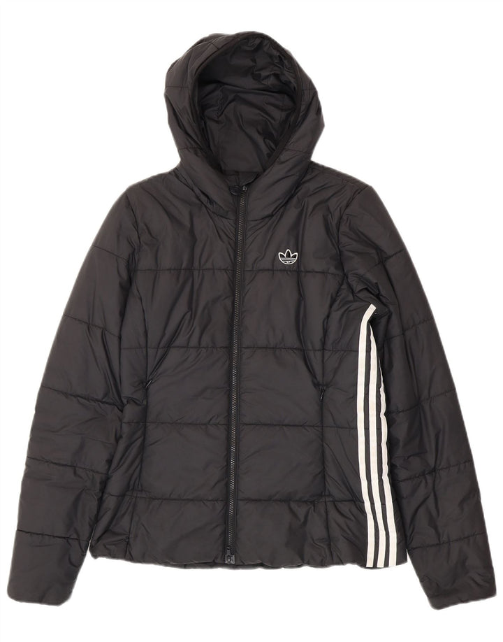ADIDAS Womens Hooded Padded Jacket UK 12 Medium Black Polyester