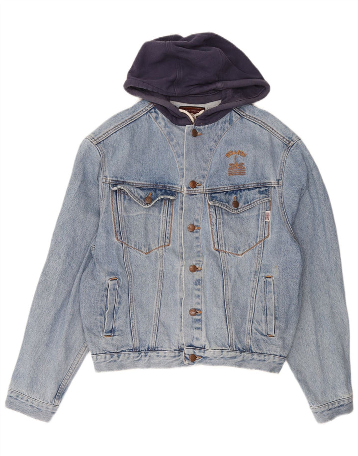 DURANGO Mens Hooded Denim Jacket UK 40 Large Blue Colourblock Cotton
