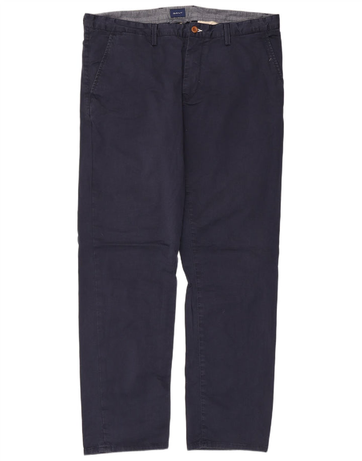 GANT Mens Straight Chino Trousers W40 L34 Navy Blue Cotton