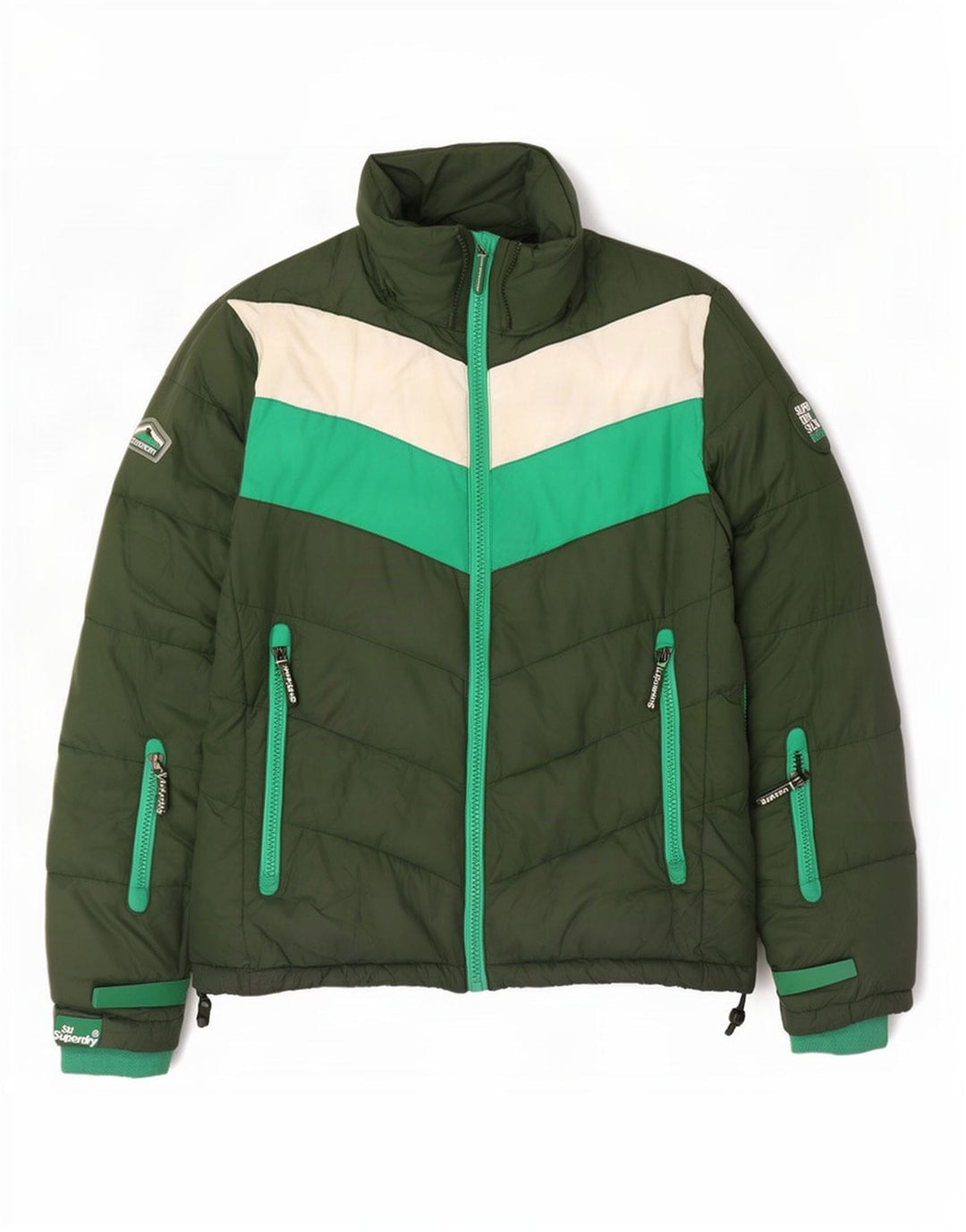 Superdry Mens Padded Jacket UK 40 Large Green Colourblock Polyester