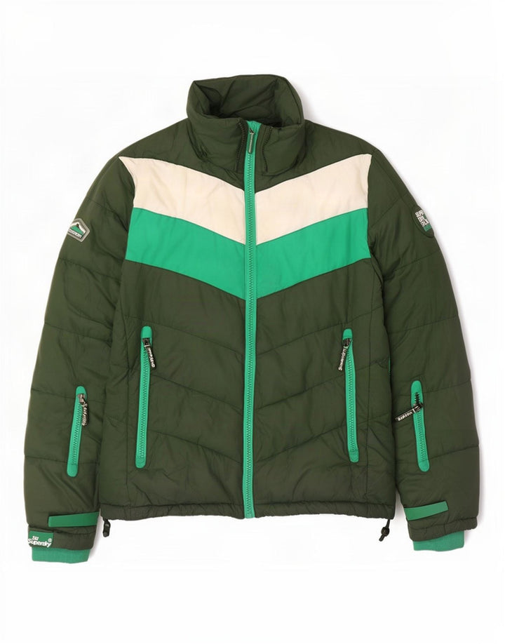 Superdry Mens Padded Jacket UK 40 Large Green Colourblock Polyester
