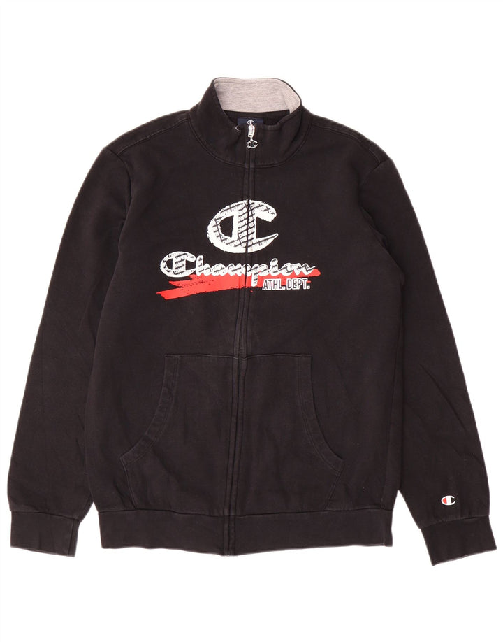 CHAMPION Boys Graphic Tracksuit Top Jacket 13-14 Years XL Black Cotton