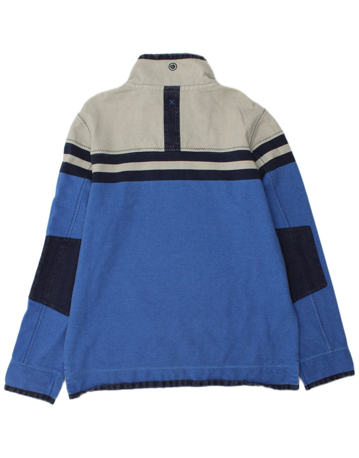 FAT FACE Mens Zip Neck Sweatshirt Jumper Large Blue Colourblock Cotton