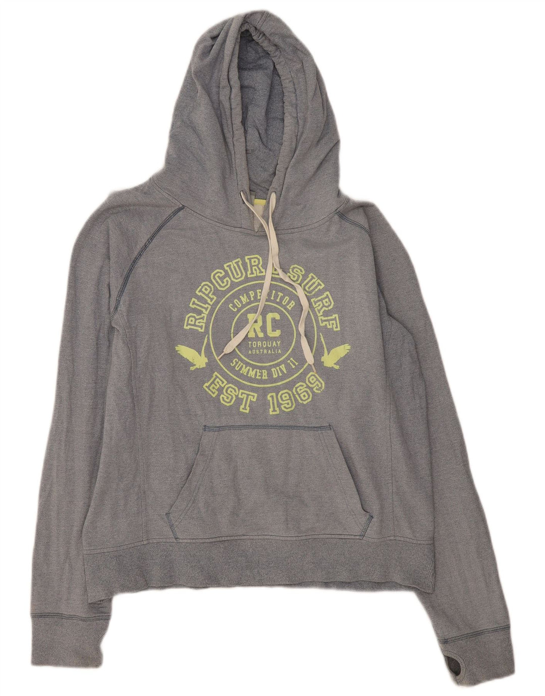 RIP CURL Womens Graphic Hoodie Jumper UK 16 Large Grey Cotton