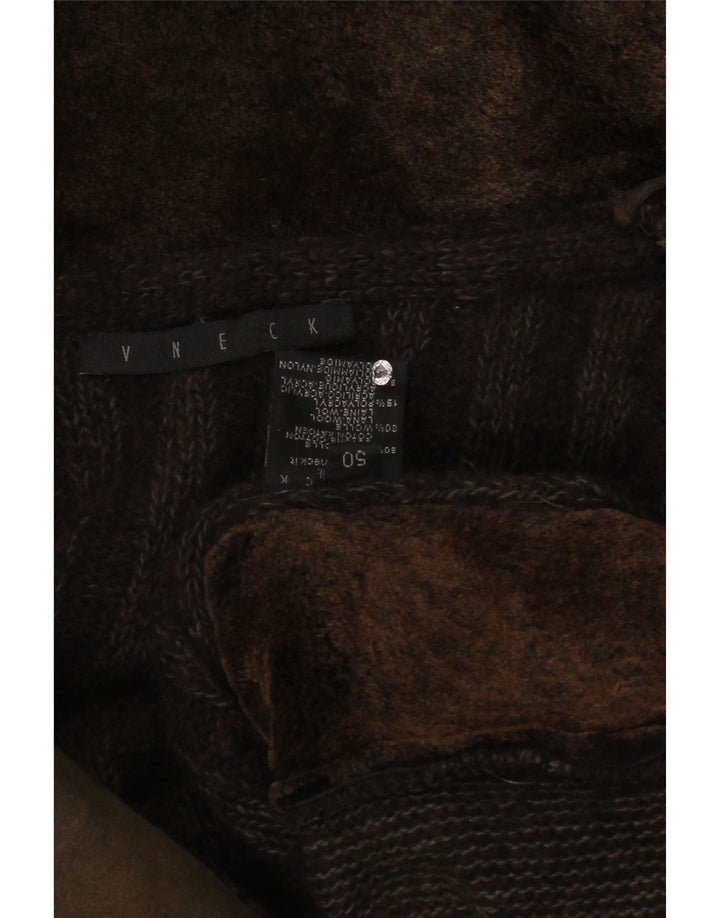 Vintage Mens Cardigan Sweater IT 50 Medium Brown Colourblock Cotton