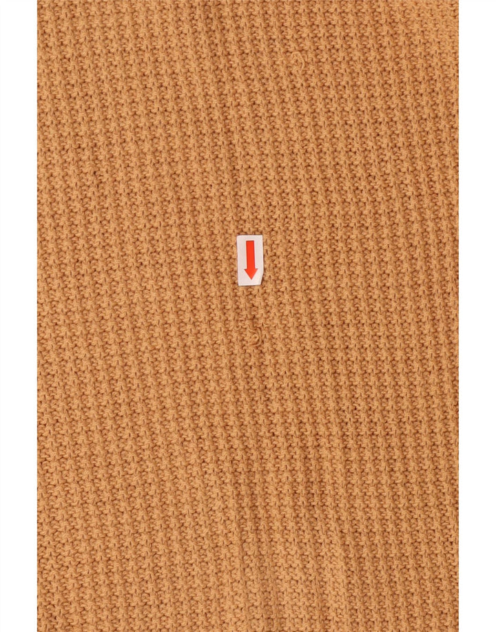 VINTAGE Womens V-Neck Jumper Sweater UK 10 Small Brown Geometric