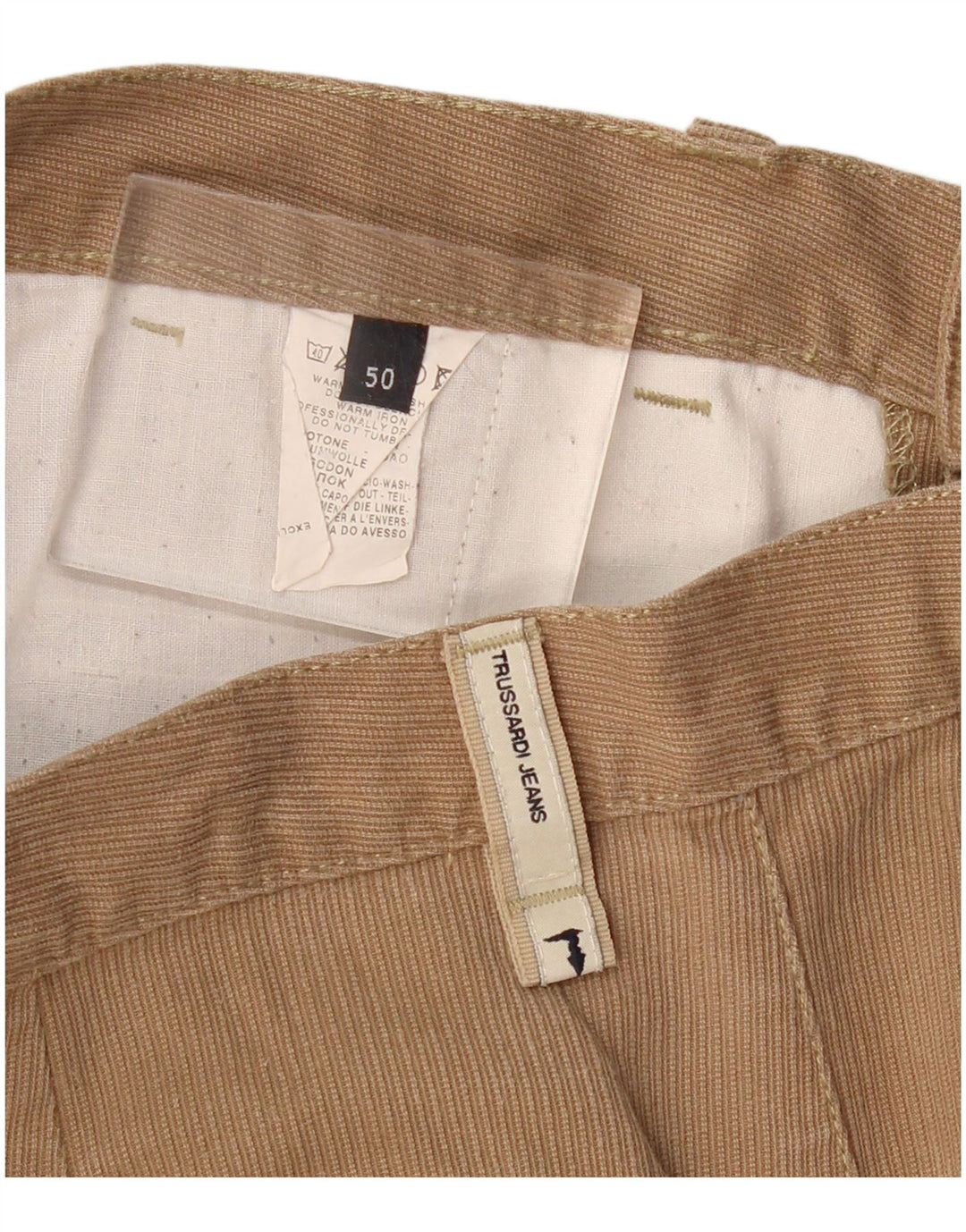 TRUSSARDI Mens Straight Chino Trousers IT 50 Large W34 L34 Beige Pinstripe