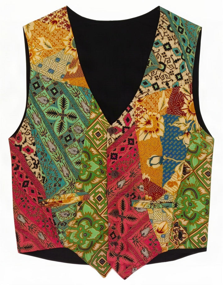 Vintage Mens Waistcoat Small Multicoloured Patchwork