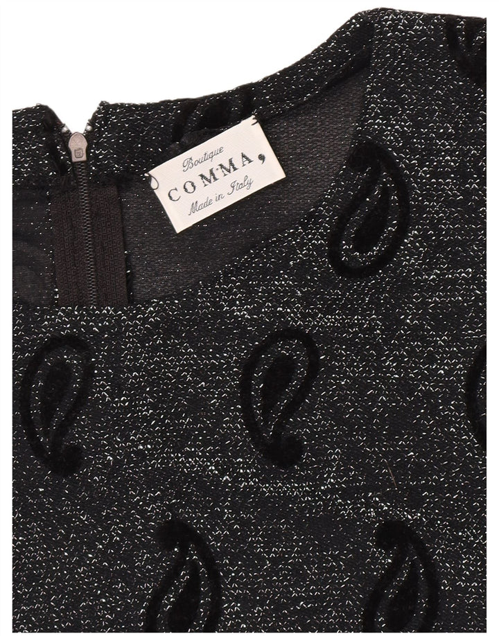 Comma, Womens Crop Blouse Top UK 16 Large Black Paisley