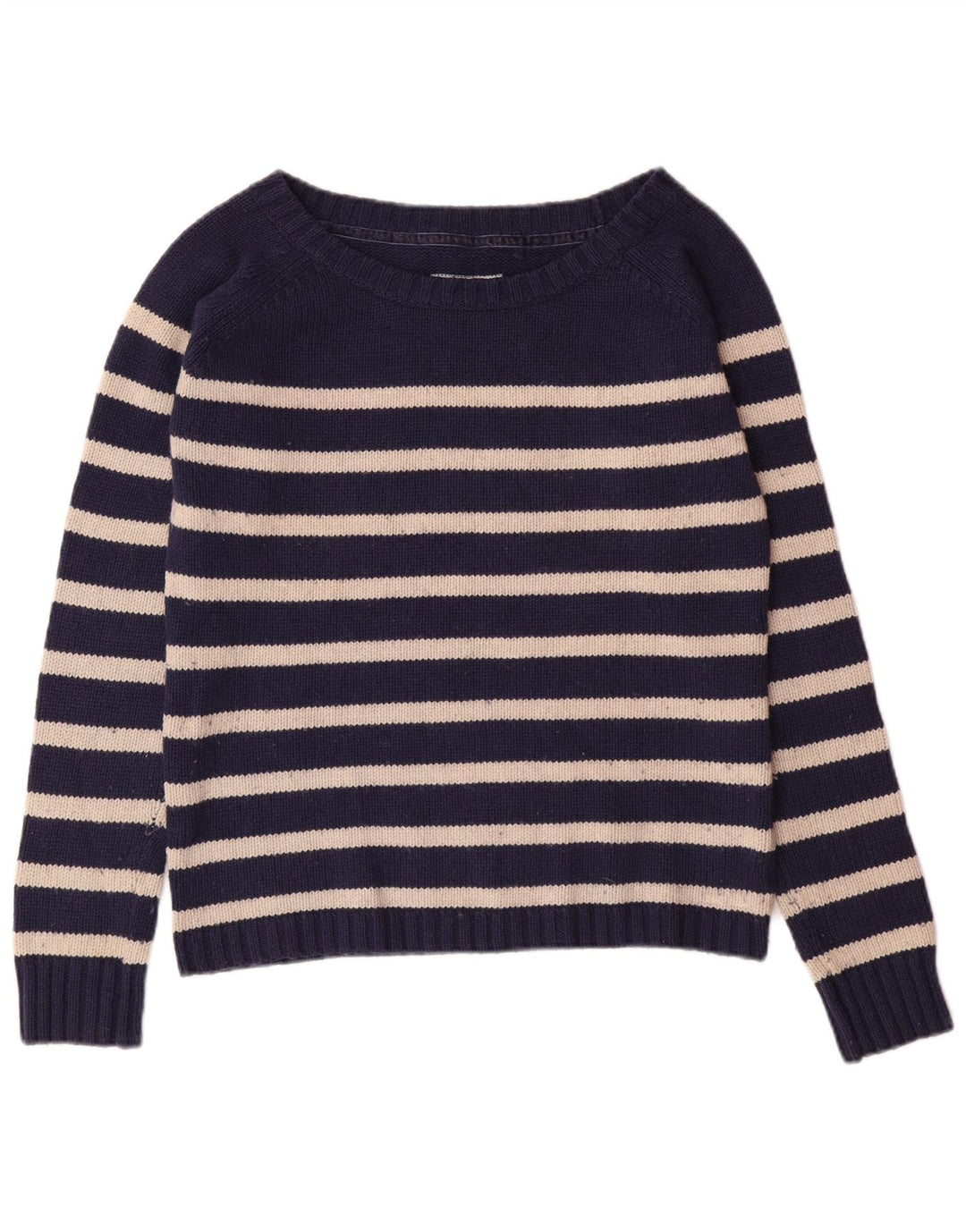 FAT FACE Womens Boat Neck Jumper Sweater UK 12 Medium Navy Blue Striped