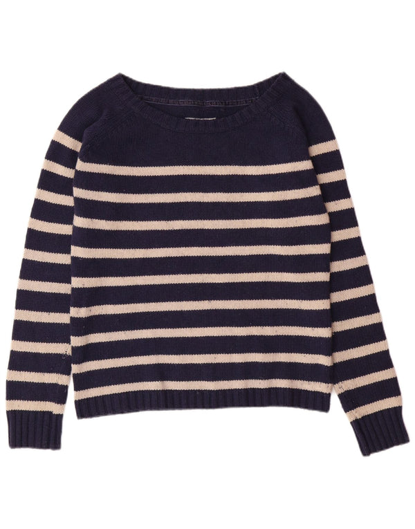 FAT FACE Womens Boat Neck Jumper Sweater UK 12 Medium Navy Blue Striped