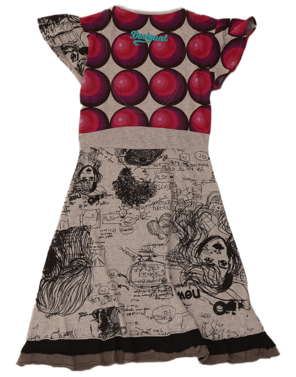 Desigual Womens Graphic A-Line Dress UK 8 Small Grey Cotton