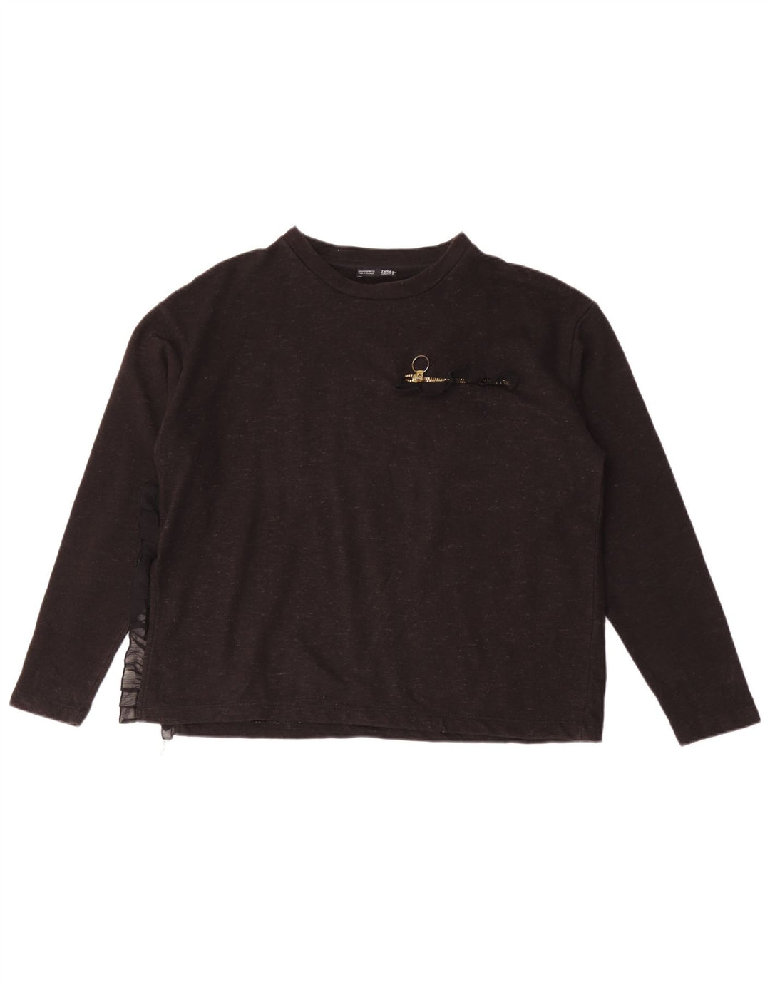Zara Womens Top Long Sleeve UK 14 Medium Black Flecked