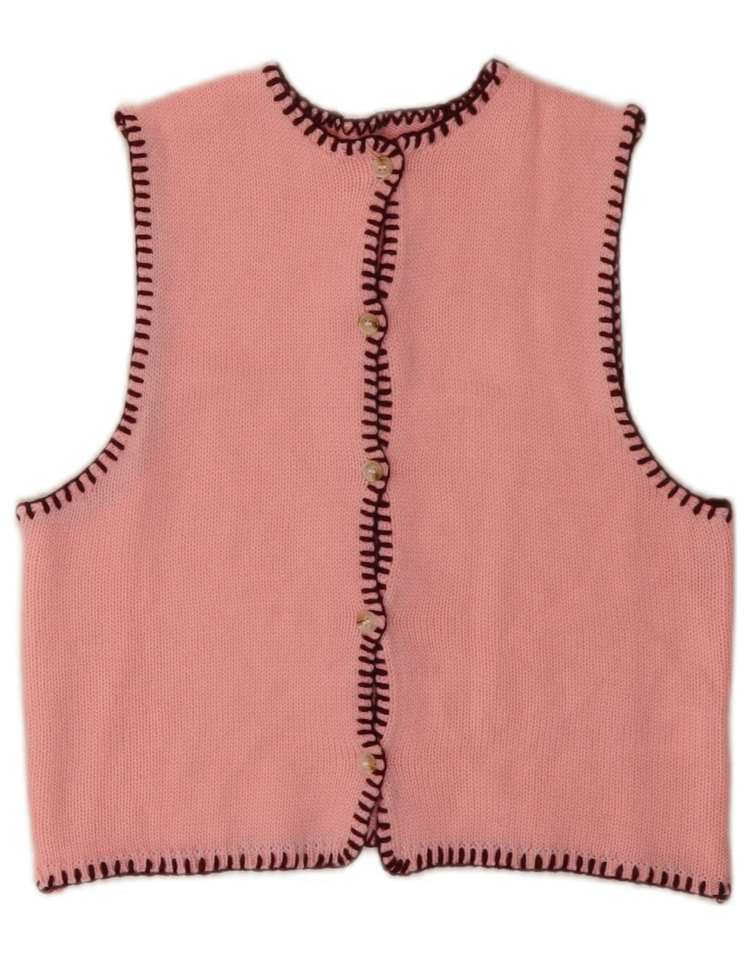 VINTAGE Womens Crop Sleeveless Cardigan Sweater UK 6 XS Pink Acrylic