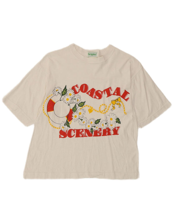 Vintage Womens Graphic T-Shirt Top UK 4 XS White Cotton Tropical