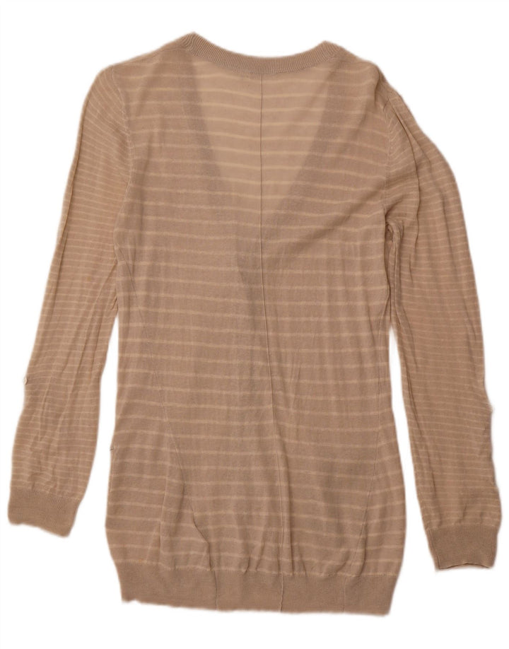 WHITE STUFF Womens Cardigan Sweater UK 14 Large Beige Striped Linen