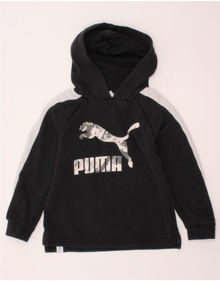 PUMA Boys Graphic Hoodie Jumper 5-6 Years Black Colourblock Cotton