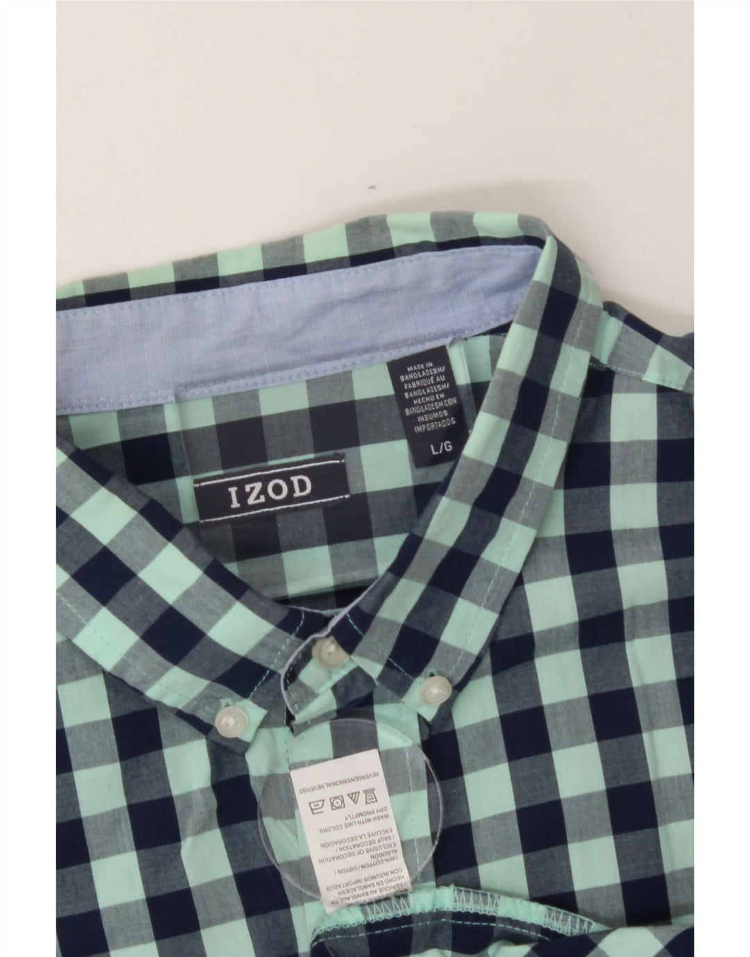 IZOD Mens Short Sleeve Shirt Large Navy Blue Gingham Cotton Vintage Izod and Second-Hand Izod from Messina Hembry 