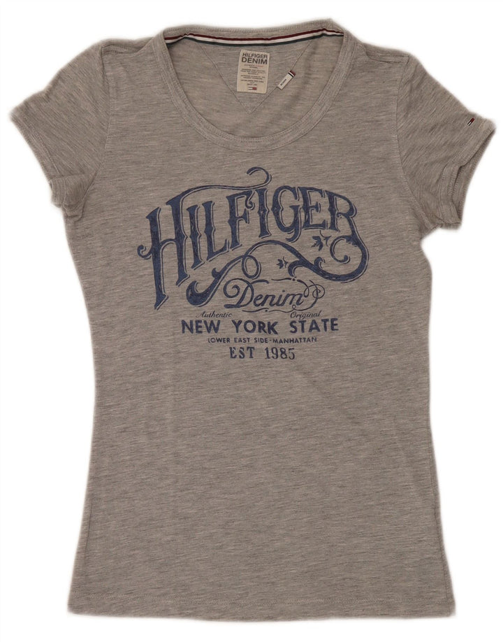 Tommy Hilfiger Womens Graphic T-Shirt Top UK 12 Medium Grey Polyester