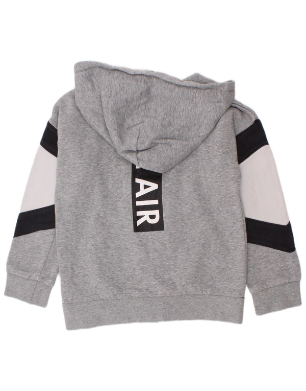 Nike Boys Graphic Zip Hoodie Sweater 6-7 Years XS Grey Colourblock Cotton