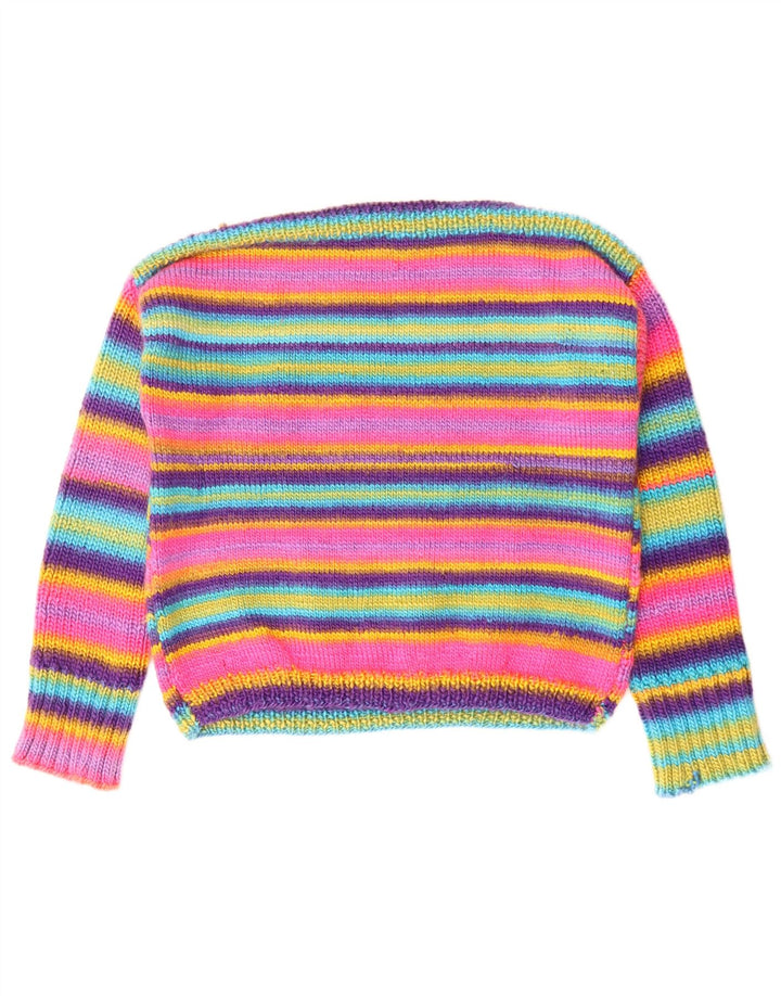 VINTAGE Womens Boat Neck Jumper Sweater UK 12 Medium Multicoloured Striped