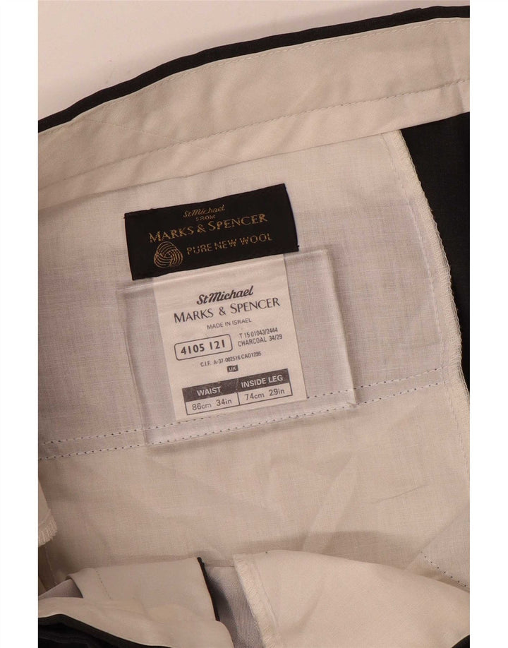Marks & Spencer Mens Pegged Suit Trousers W34 L29 Grey Wool